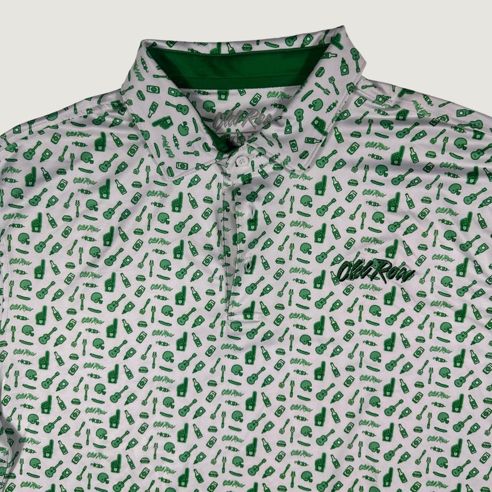 Old Row Tailgater Printed Polo Mens 3XL Short Sleeve Graphic White Green AOP